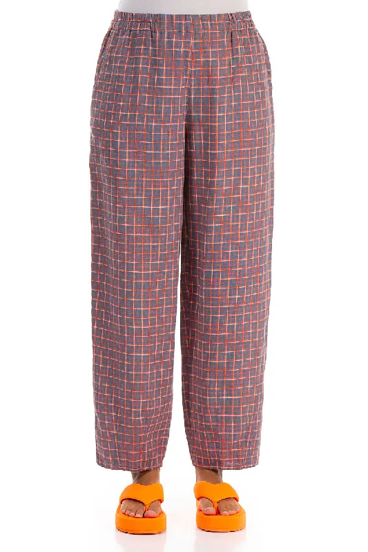 Taper Blue Orange Check Linen Trousers