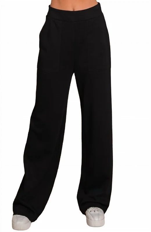 Washed Cotton French Terry Casual Pants In Black