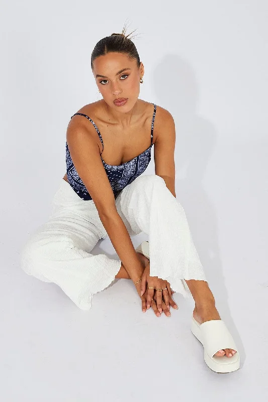 White Wide Leg Pants High Rise