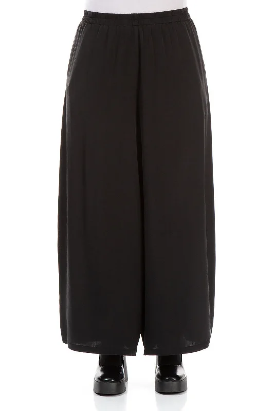 Wide Leg Black Silk Trousers