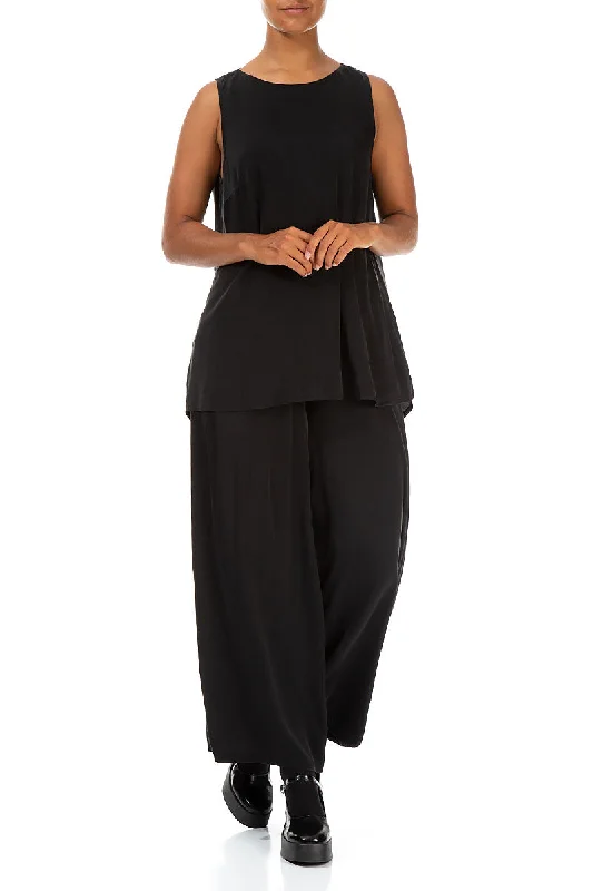 Wide Leg Black Silk Trousers