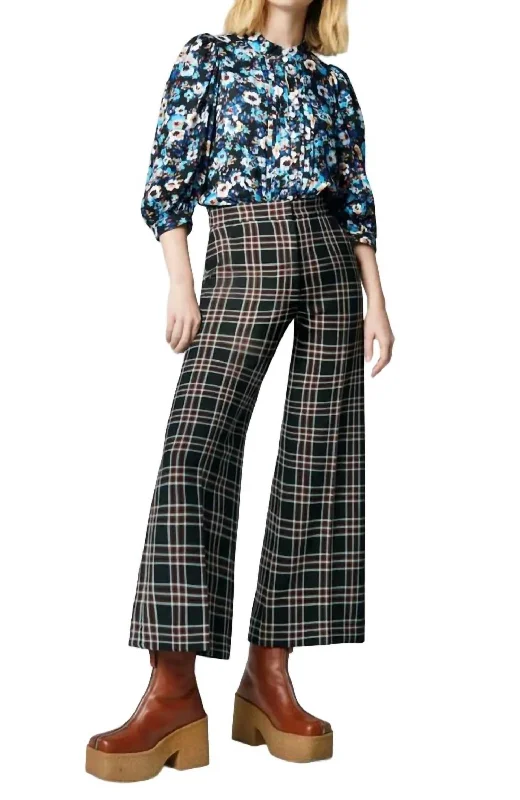 Wide Leg Culotte Pant In Black Plaid