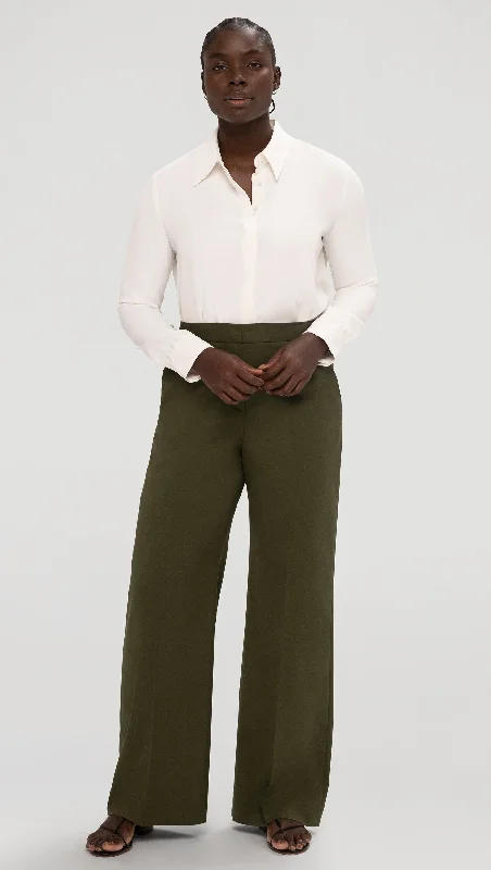 Wide Leg Trouser in Seasonless Wool | Olive