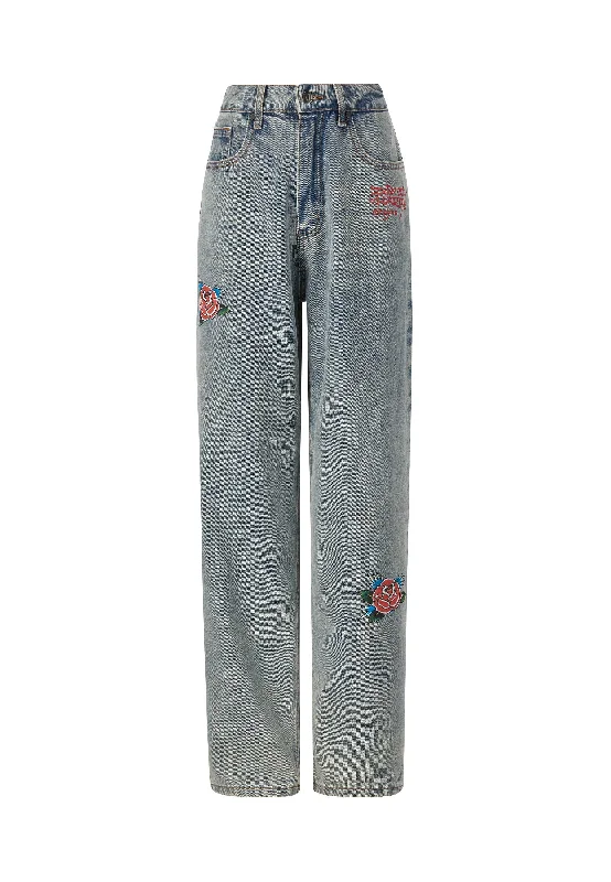 Womens Blooming Death Relaxed Denim Trousers Jeans - Blue