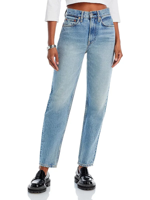 Womens High Rise Medium Wash Tapered Leg Jeans