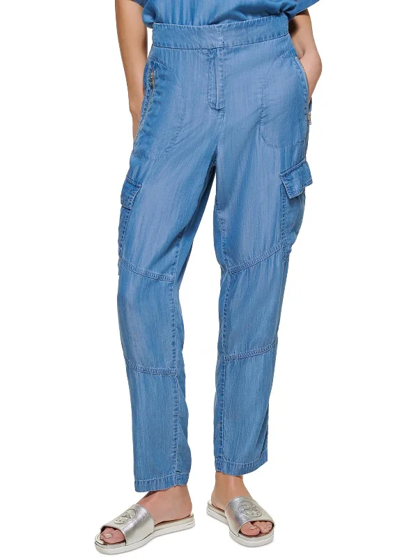 Womens High Rise Zip Pockets Cargo Pants