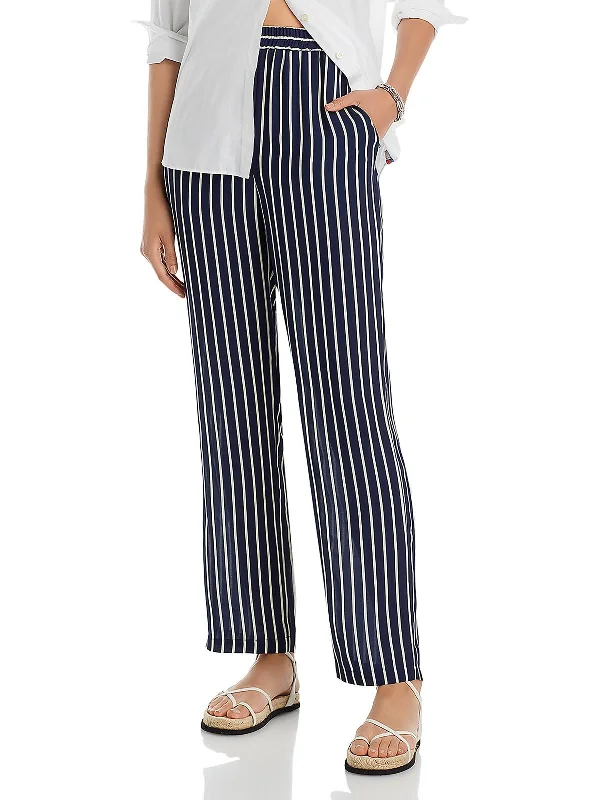 Womens Silk Striped Straight Leg Pants